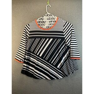 Ruby Rd. Womens Plus Size‎ 2X Colorful Striped Knit Shirt 3/4 Tie Sleeve